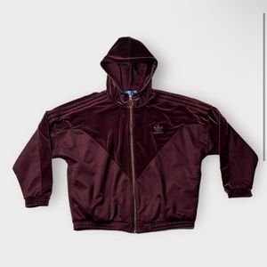 Adidas Burgundy Velvet / Track Jacket Hooded Zip Front Jacket